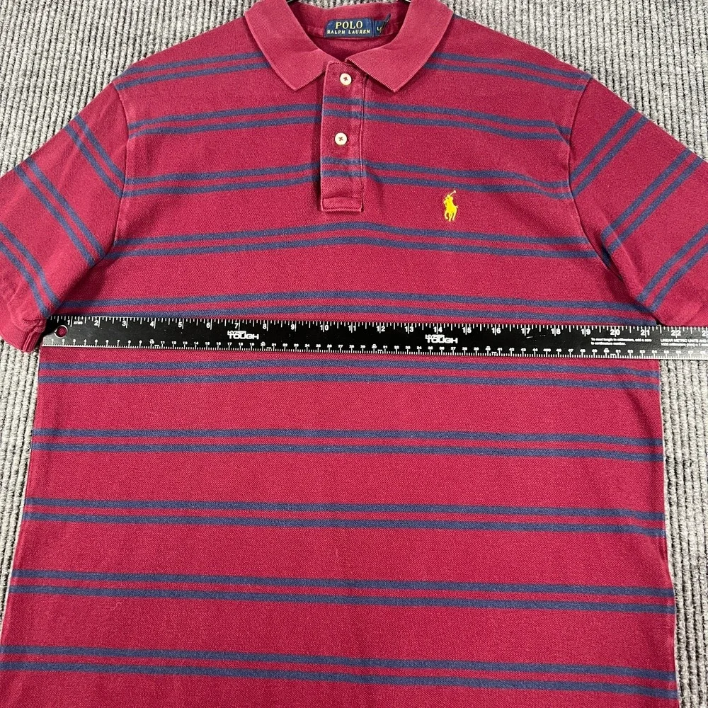Polo Ralph Lauren Mens Shirt Large Red Striped Short Sleeve Golf Casual Comfort